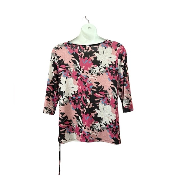 Claire France, Plus Size Floral Cowl Neck Top, 1X, Pink, Black, Silver - Picture 9 of 9
